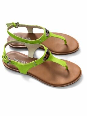 Michael Kors Green Thong Sandals Leather Flat Sandals Size 7